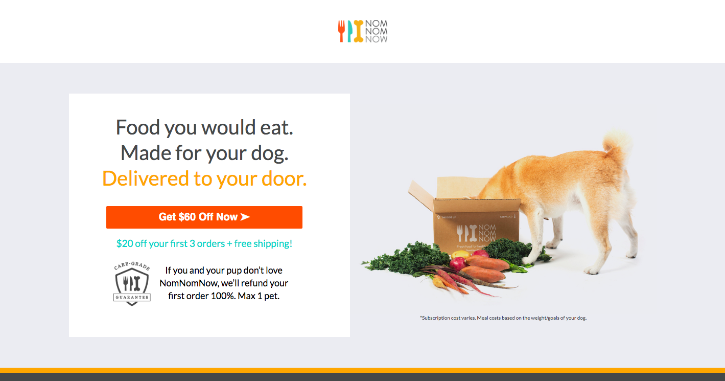 Original NomNomNow subscription landing-page preview